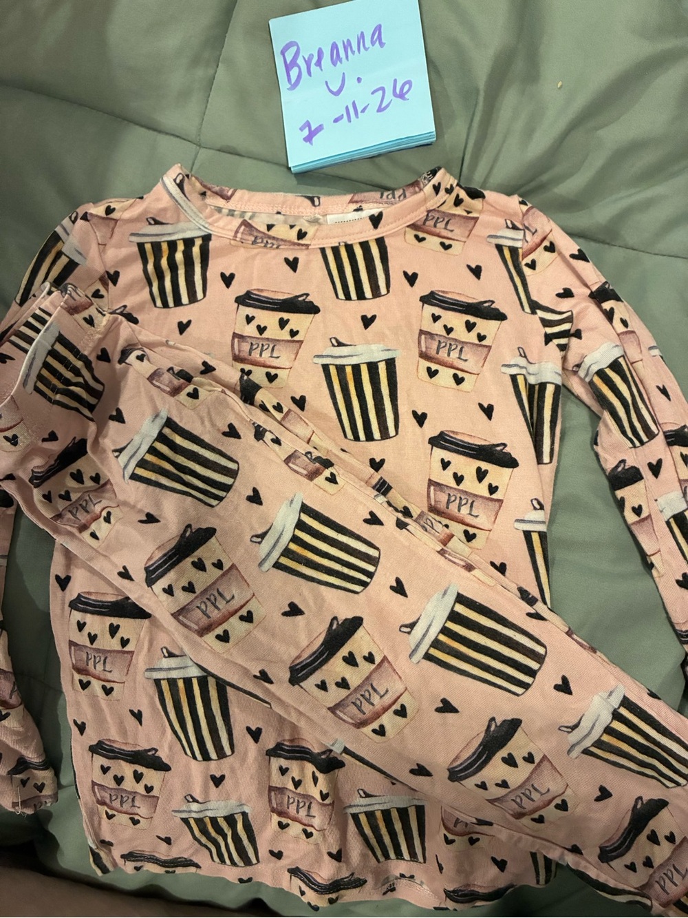 Posh Peanut Pink Coffee Cup Print Kids Pajama Set